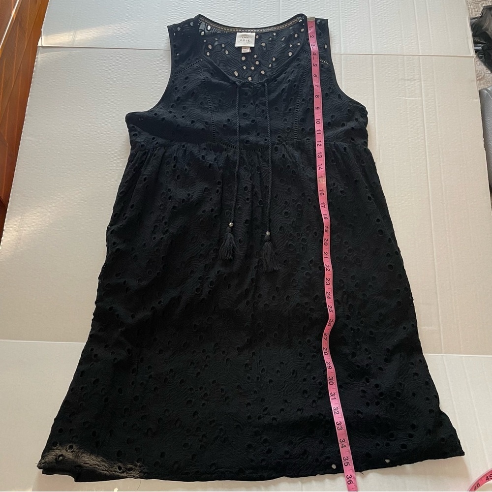 Knox Rose Bohemian Eyelet Dress Black Sleeveless Lace-Up Fringe Tassel Tunic L - Picture 9 of 9